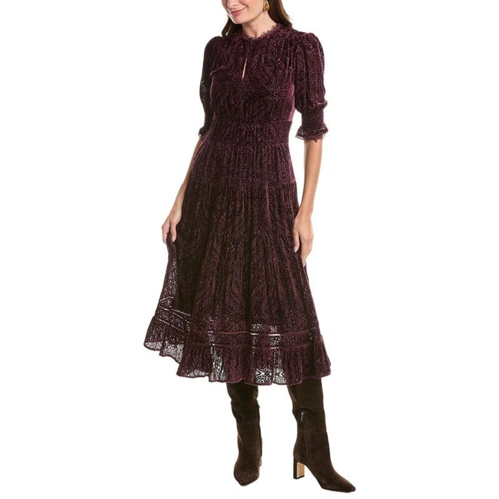 Johnny Was Womens Daphne Silk-Blend Tea-Length Dress